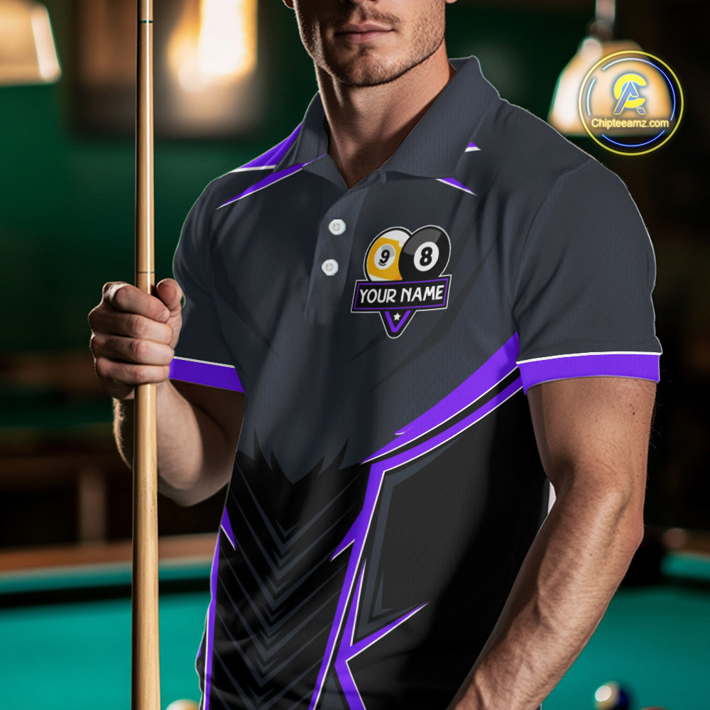 Billiard Jersey For Men Custom Polo & 1/4 Zip Billiard Team Shirt, 8 Ball 9 Ball Pool Shirt|Purple TDM7741