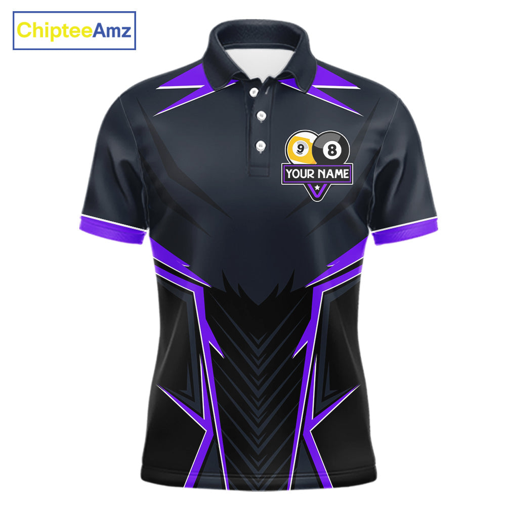 Billiard Jersey For Men Custom Polo & 1/4 Zip Billiard Team Shirt, 8 Ball 9 Ball Pool Shirt|Purple TDM7741