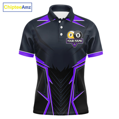 Billiard Jersey For Men Custom Polo & 1/4 Zip Billiard Team Shirt, 8 Ball 9 Ball Pool Shirt|Purple TDM7741