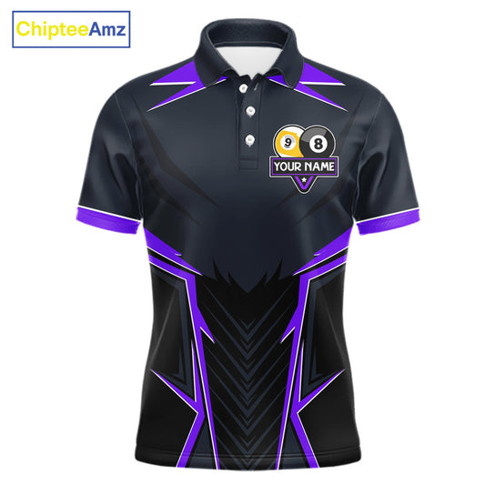 Billiard Jersey For Men Custom Polo & 1/4 Zip Billiard Team Shirt, 8 Ball 9 Ball Pool Shirt|Purple TDM7741