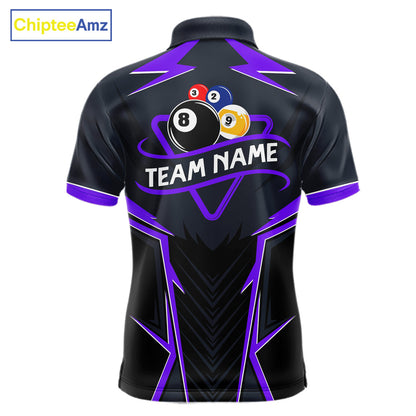 Billiard Jersey For Men Custom Polo & 1/4 Zip Billiard Team Shirt, 8 Ball 9 Ball Pool Shirt|Purple TDM7741