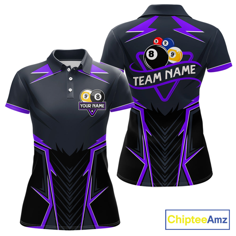 Billiard Jersey For Women Custom Polo & 1/4 Zip Billiard Team Shirt, 8 Ball 9 Ball Pool Shirt|Purple TDM7741