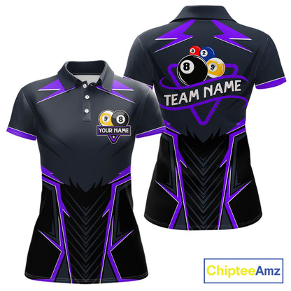 Billiard Jersey For Women Custom Polo & 1/4 Zip Billiard Team Shirt, 8 Ball 9 Ball Pool Shirt|Purple TDM7741