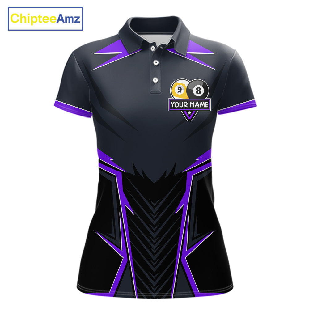 Billiard Jersey For Women Custom Polo & 1/4 Zip Billiard Team Shirt, 8 Ball 9 Ball Pool Shirt|Purple TDM7741