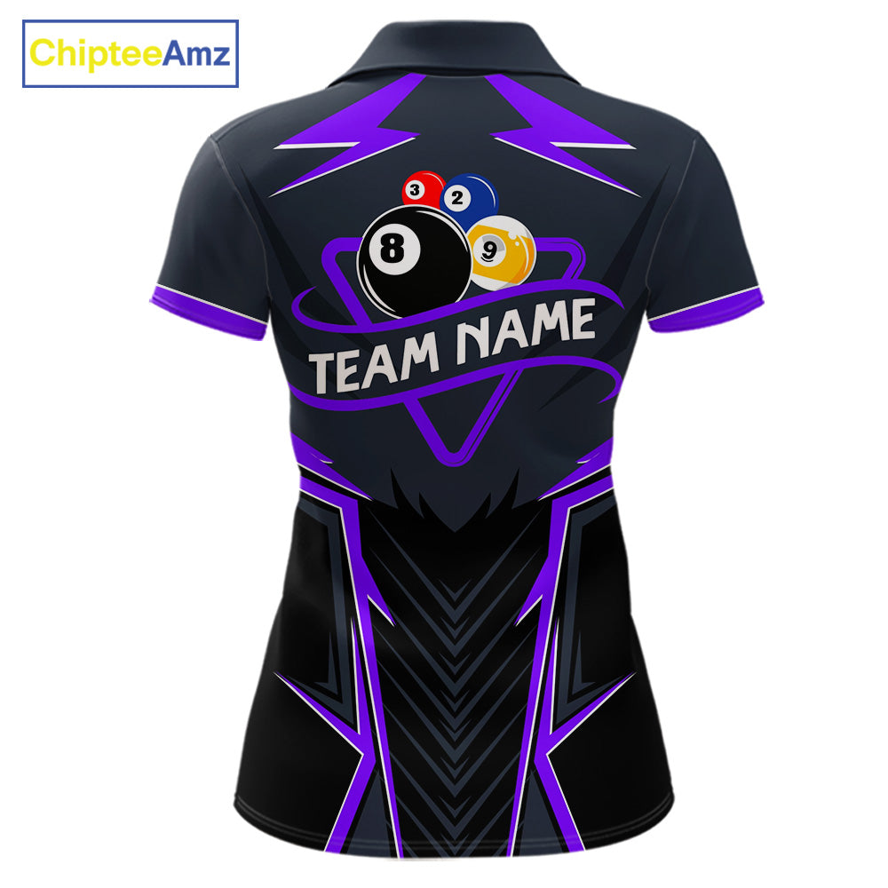 Billiard Jersey For Women Custom Polo & 1/4 Zip Billiard Team Shirt, 8 Ball 9 Ball Pool Shirt|Purple TDM7741