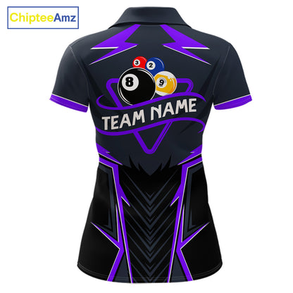 Billiard Jersey For Women Custom Polo & 1/4 Zip Billiard Team Shirt, 8 Ball 9 Ball Pool Shirt|Purple TDM7741