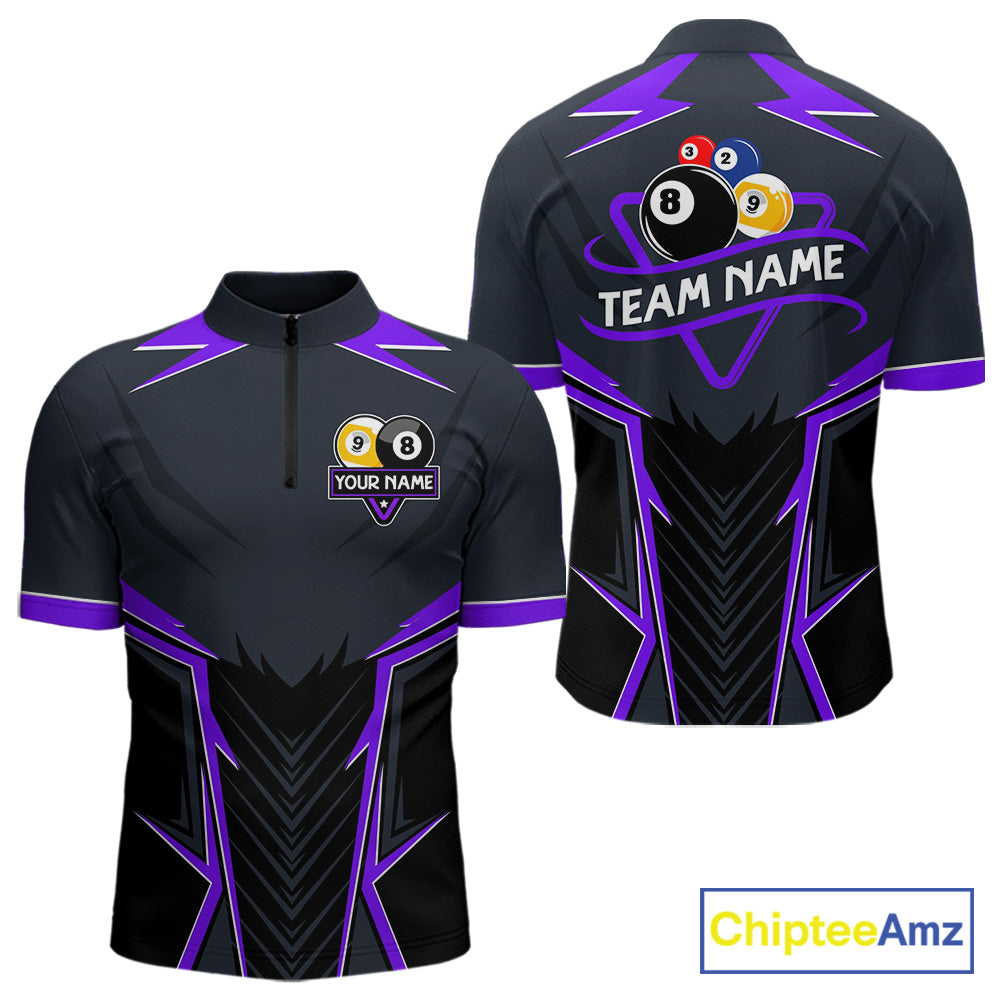 Billiard Jersey For Men Custom Polo & 1/4 Zip Billiard Team Shirt, 8 Ball 9 Ball Pool Shirt|Purple TDM7741