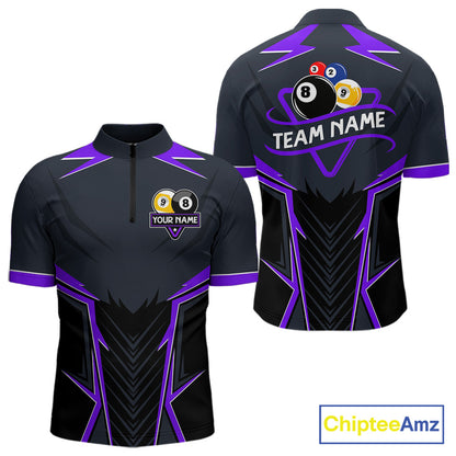 Billiard Jersey For Men Custom Polo & 1/4 Zip Billiard Team Shirt, 8 Ball 9 Ball Pool Shirt|Purple TDM7741