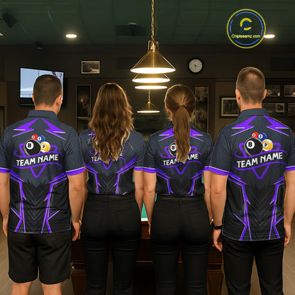 Billiard Jersey For Men Custom Polo & 1/4 Zip Billiard Team Shirt, 8 Ball 9 Ball Pool Shirt|Purple TDM7741