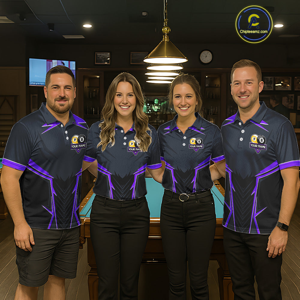 Billiard Jersey For Men Custom Polo & 1/4 Zip Billiard Team Shirt, 8 Ball 9 Ball Pool Shirt|Purple TDM7741