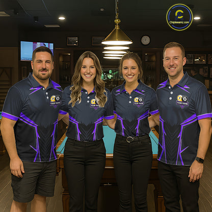 Billiard Jersey For Men Custom Polo & 1/4 Zip Billiard Team Shirt, 8 Ball 9 Ball Pool Shirt|Purple TDM7741