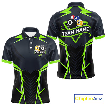 Billiard Jersey For Men Custom Polo & 1/4 Zip Billiard Team Shirt, 8 Ball 9 Ball Pool Shirt|Green TDM7742