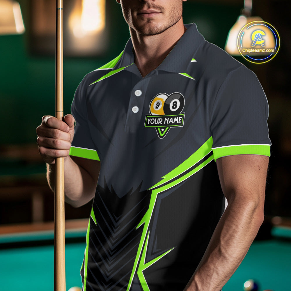 Billiard Jersey For Men Custom Polo & 1/4 Zip Billiard Team Shirt, 8 Ball 9 Ball Pool Shirt|Green TDM7742