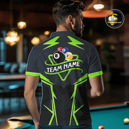 Billiard Jersey For Men Custom Polo & 1/4 Zip Billiard Team Shirt, 8 Ball 9 Ball Pool Shirt|Green TDM7742