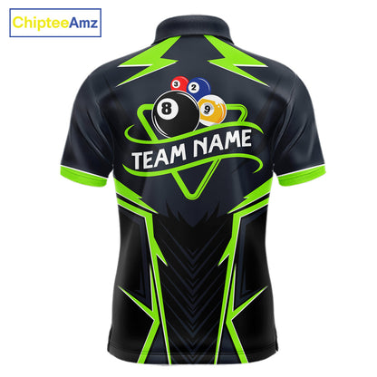 Billiard Jersey For Men Custom Polo & 1/4 Zip Billiard Team Shirt, 8 Ball 9 Ball Pool Shirt|Green TDM7742