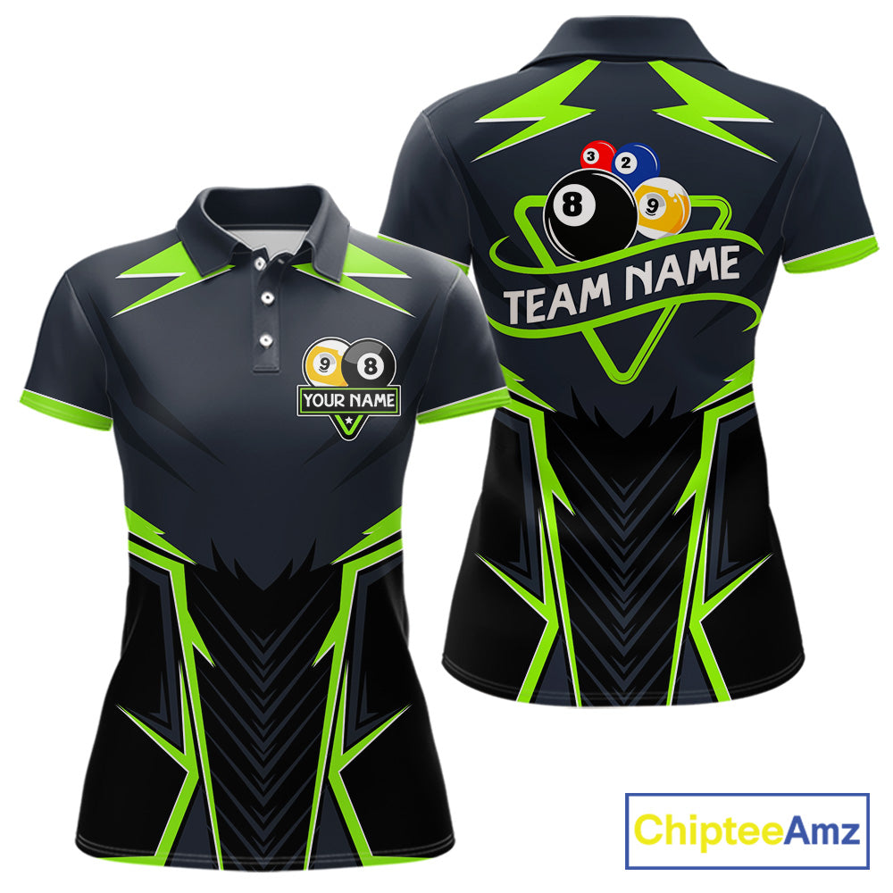 Billiard Jersey For Women Custom Polo & 1/4 Zip Billiard Team Shirt, 8 Ball 9 Ball Pool Shirt|Green TDM7742