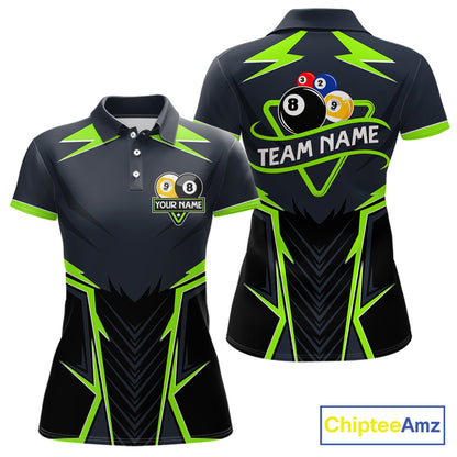 Billiard Jersey For Women Custom Polo & 1/4 Zip Billiard Team Shirt, 8 Ball 9 Ball Pool Shirt|Green TDM7742