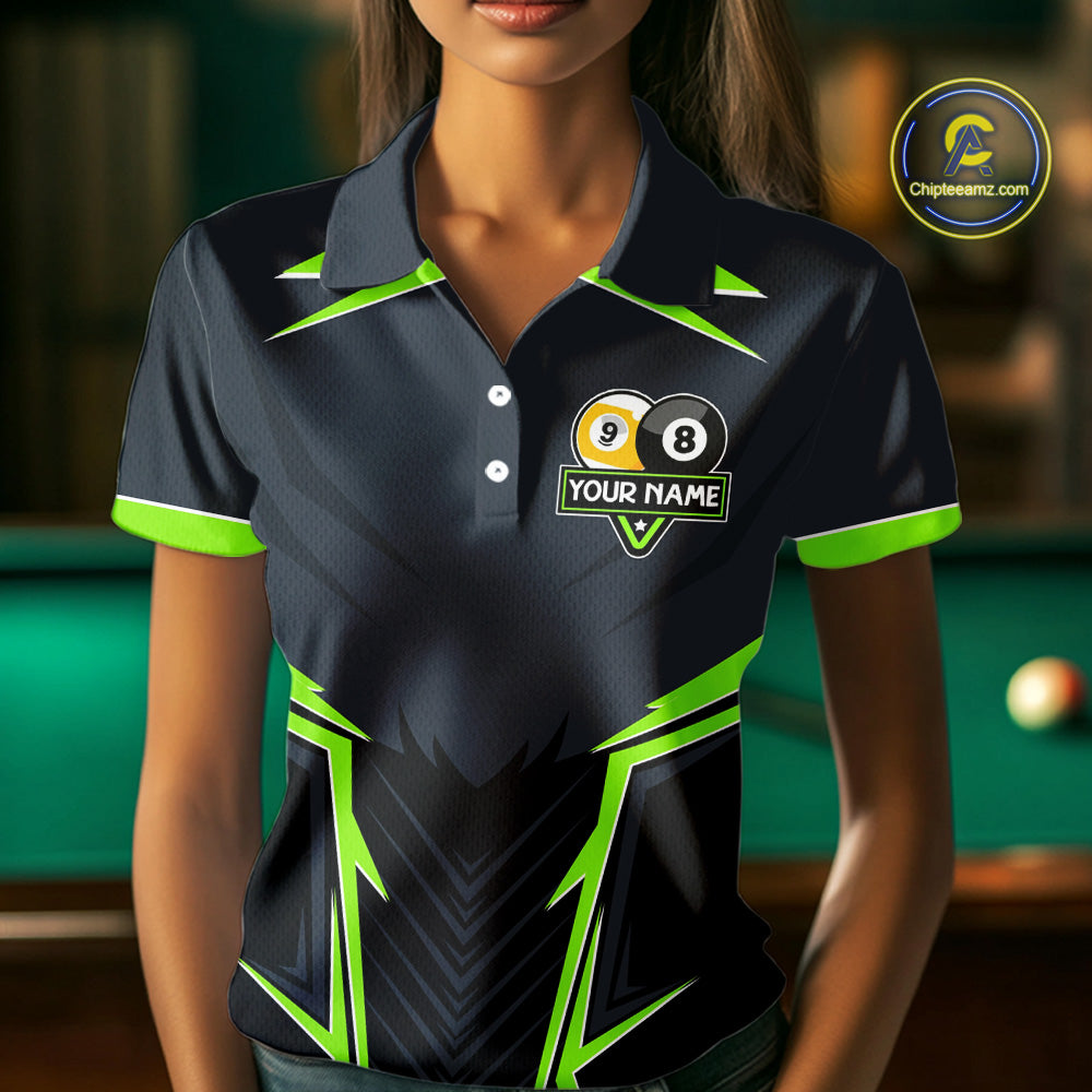 Billiard Jersey For Women Custom Polo & 1/4 Zip Billiard Team Shirt, 8 Ball 9 Ball Pool Shirt|Green TDM7742