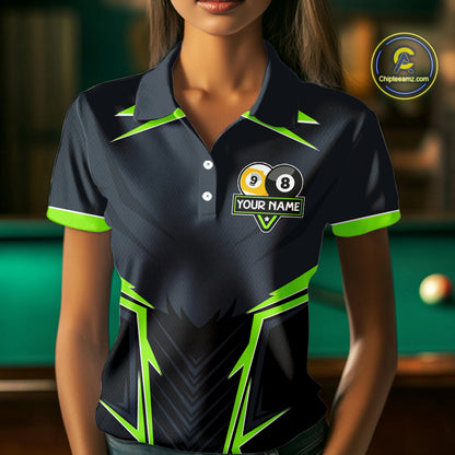 Billiard Jersey For Women Custom Polo & 1/4 Zip Billiard Team Shirt, 8 Ball 9 Ball Pool Shirt|Green TDM7742