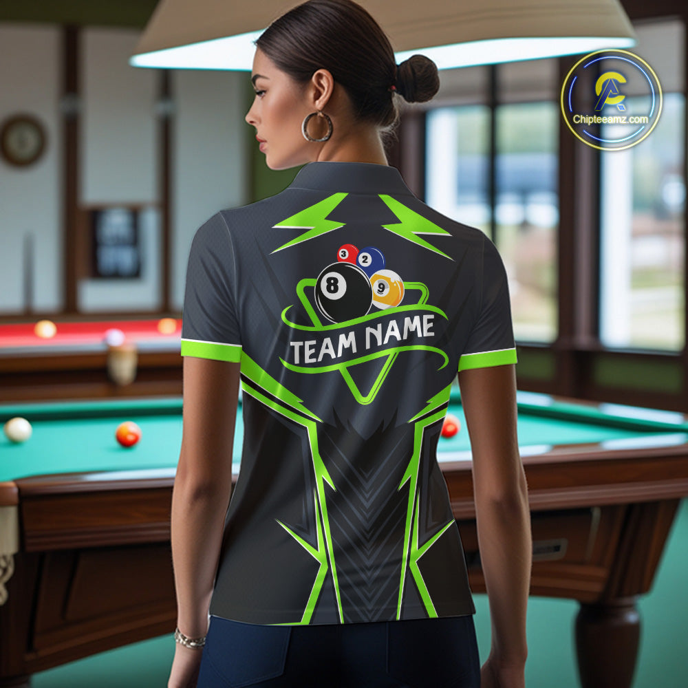 Billiard Jersey For Women Custom Polo & 1/4 Zip Billiard Team Shirt, 8 Ball 9 Ball Pool Shirt|Green TDM7742