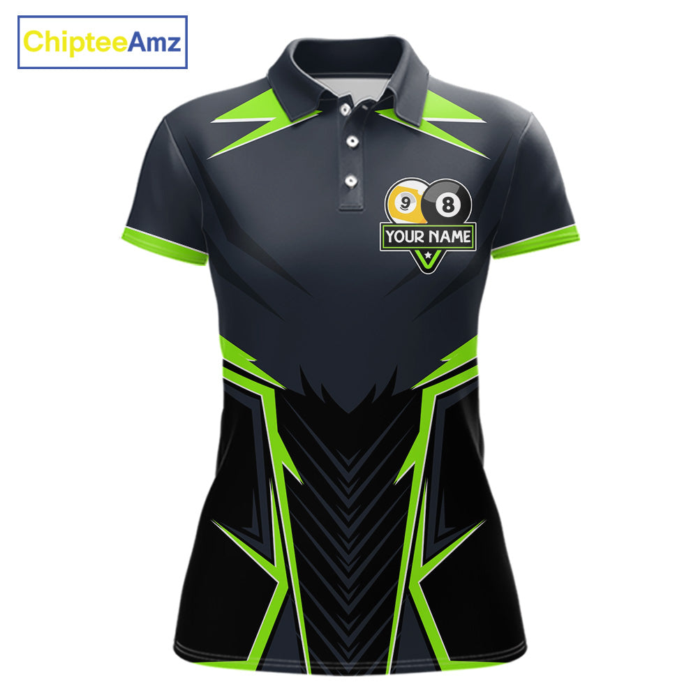 Billiard Jersey For Women Custom Polo & 1/4 Zip Billiard Team Shirt, 8 Ball 9 Ball Pool Shirt|Green TDM7742