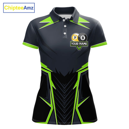 Billiard Jersey For Women Custom Polo & 1/4 Zip Billiard Team Shirt, 8 Ball 9 Ball Pool Shirt|Green TDM7742