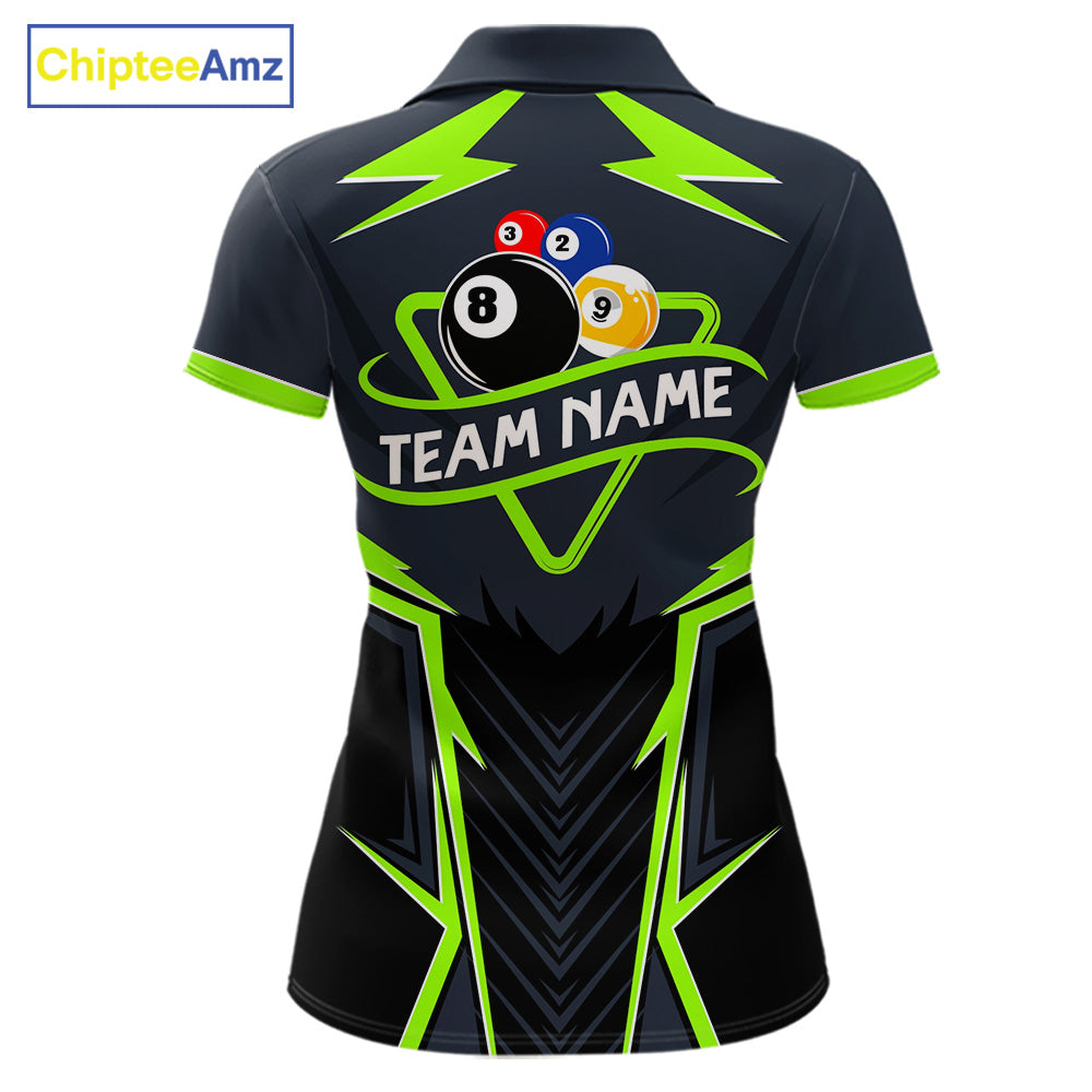 Billiard Jersey For Women Custom Polo & 1/4 Zip Billiard Team Shirt, 8 Ball 9 Ball Pool Shirt|Green TDM7742
