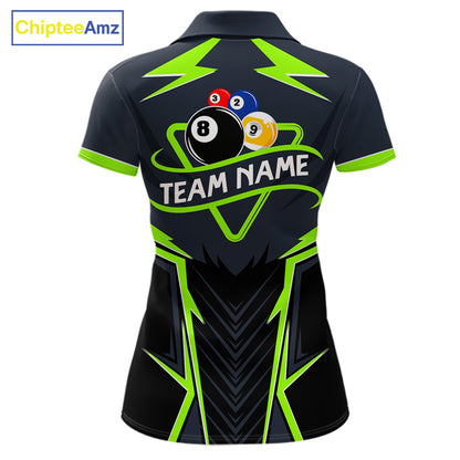 Billiard Jersey For Women Custom Polo & 1/4 Zip Billiard Team Shirt, 8 Ball 9 Ball Pool Shirt|Green TDM7742