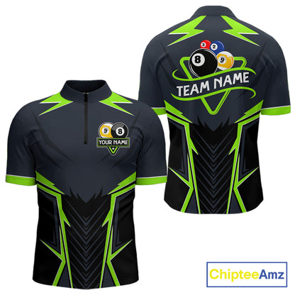 Billiard Jersey For Men Custom Polo & 1/4 Zip Billiard Team Shirt, 8 Ball 9 Ball Pool Shirt|Green TDM7742
