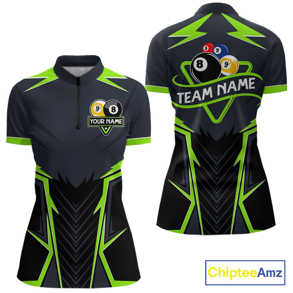 Billiard Jersey For Women Custom Polo & 1/4 Zip Billiard Team Shirt, 8 Ball 9 Ball Pool Shirt|Green TDM7742
