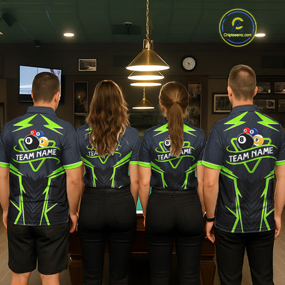 Billiard Jersey For Men Custom Polo & 1/4 Zip Billiard Team Shirt, 8 Ball 9 Ball Pool Shirt|Green TDM7742