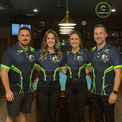 Billiard Jersey For Men Custom Polo & 1/4 Zip Billiard Team Shirt, 8 Ball 9 Ball Pool Shirt|Green TDM7742