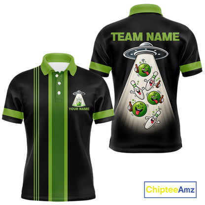Black And Green Funny Drunk Alien Bowling Shirts For Men Custom Retro Bowling Team Jersey TDM7750