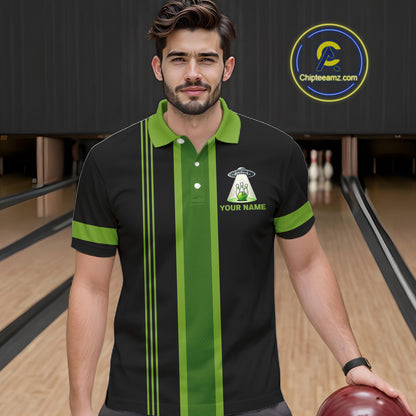 Black And Green Funny Drunk Alien Bowling Shirts For Men Custom Retro Bowling Team Jersey TDM7750