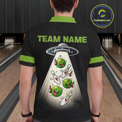 Black And Green Funny Drunk Alien Bowling Shirts For Men Custom Retro Bowling Team Jersey TDM7750