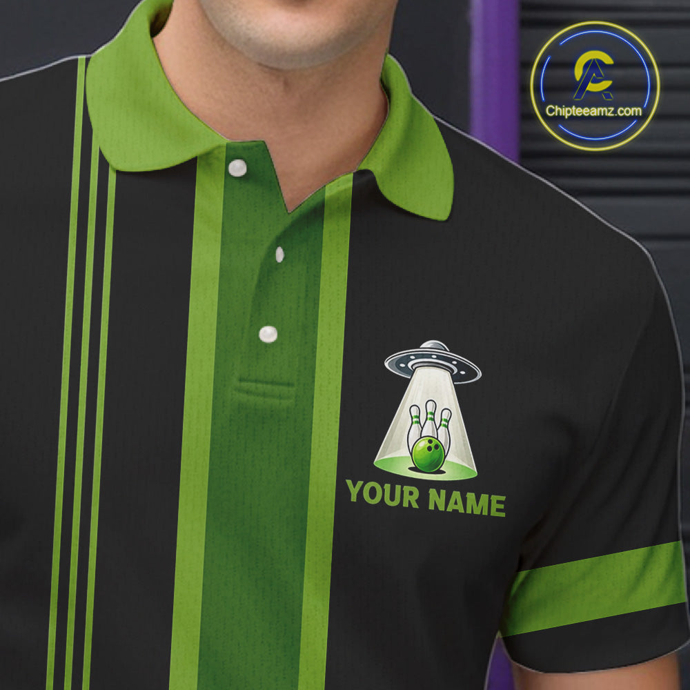 Black And Green Funny Drunk Alien Bowling Shirts For Men Custom Retro Bowling Team Jersey TDM7750