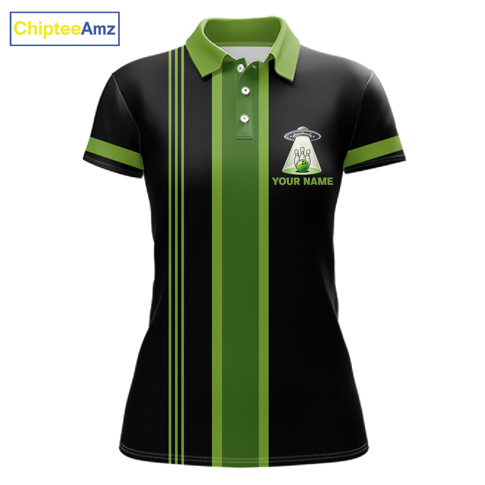 Black And Green Funny Drunk Alien Bowling Shirts For Women Custom Retro Bowling Team Jersey TDM7750