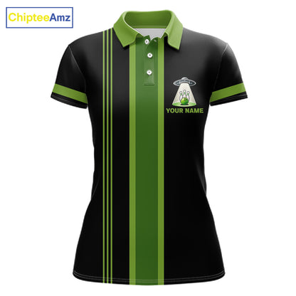 Black And Green Funny Drunk Alien Bowling Shirts For Women Custom Retro Bowling Team Jersey TDM7750