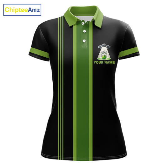 Black And Green Funny Drunk Alien Bowling Shirts For Women Custom Retro Bowling Team Jersey TDM7750