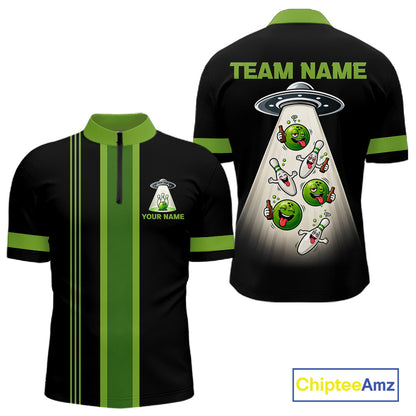 Black And Green Funny Drunk Alien Bowling Shirts For Men Custom Retro Bowling Team Jersey TDM7750