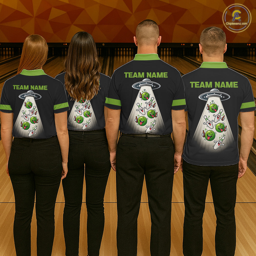 Black And Green Funny Drunk Alien Bowling Shirts For Men Custom Retro Bowling Team Jersey TDM7750