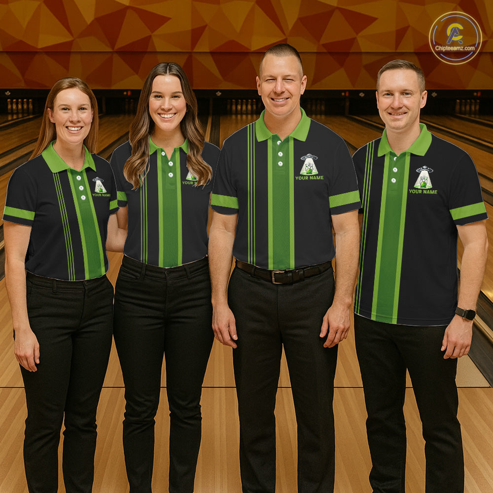 Black And Green Funny Drunk Alien Bowling Shirts For Men Custom Retro Bowling Team Jersey TDM7750