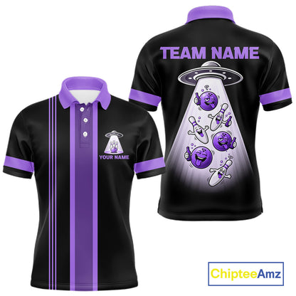 Black And Purple Funny Drunk Alien Bowling Shirts For Men Custom Retro Bowling Team Jersey TDM7751
