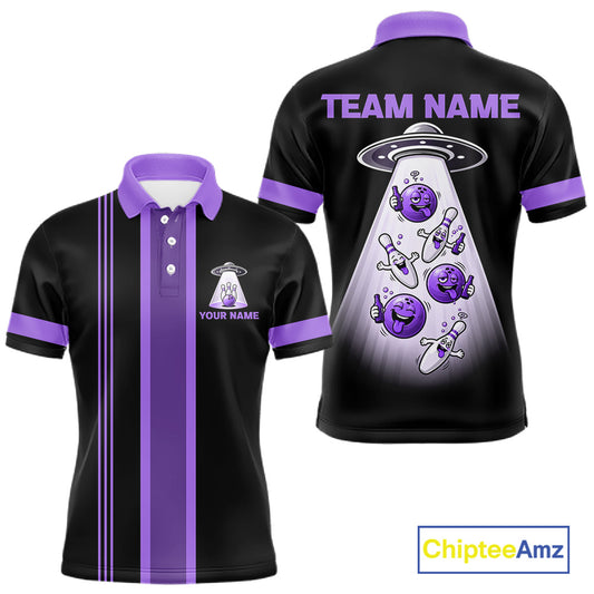 Black And Purple Funny Drunk Alien Bowling Shirts For Men Custom Retro Bowling Team Jersey TDM7751