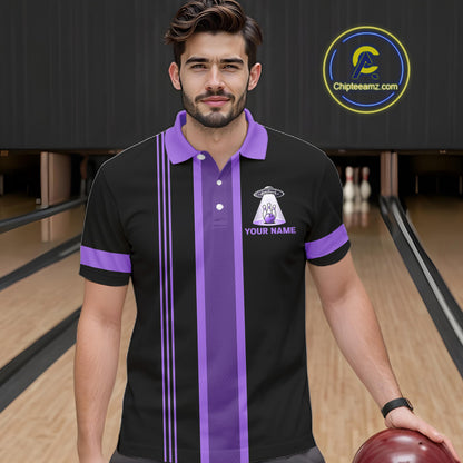 Black And Purple Funny Drunk Alien Bowling Shirts For Men Custom Retro Bowling Team Jersey TDM7751