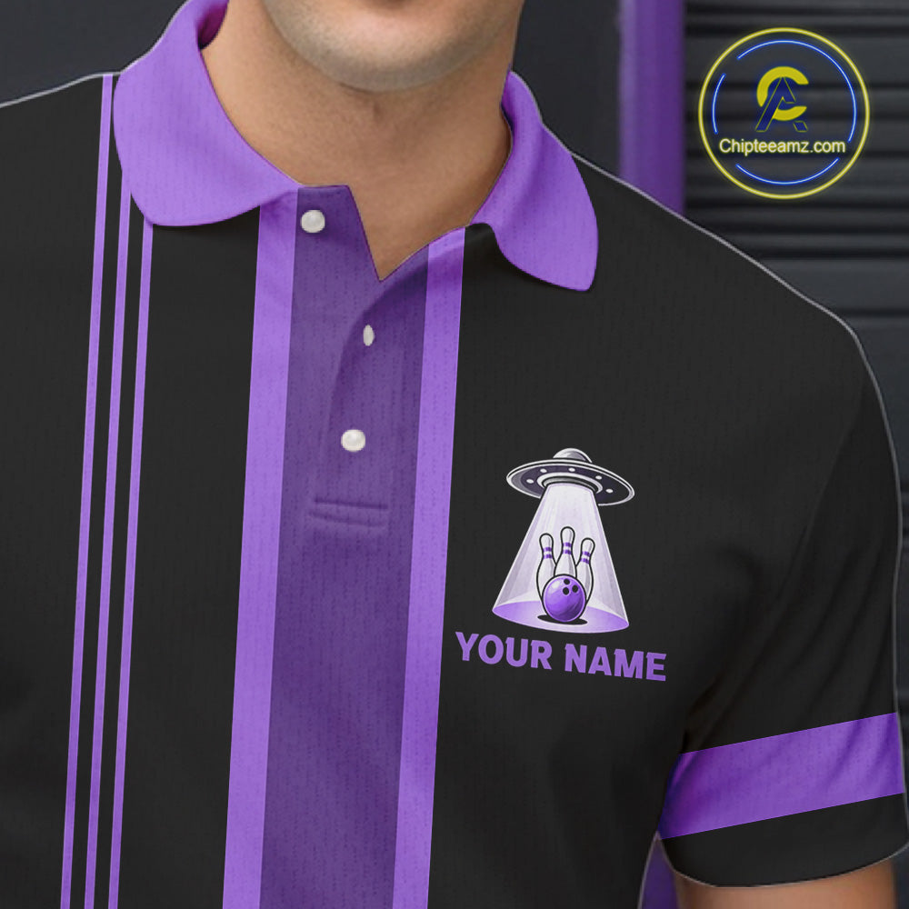 Black And Purple Funny Drunk Alien Bowling Shirts For Men Custom Retro Bowling Team Jersey TDM7751