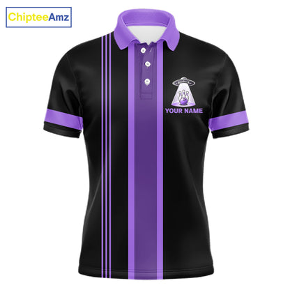 Black And Purple Funny Drunk Alien Bowling Shirts For Men Custom Retro Bowling Team Jersey TDM7751