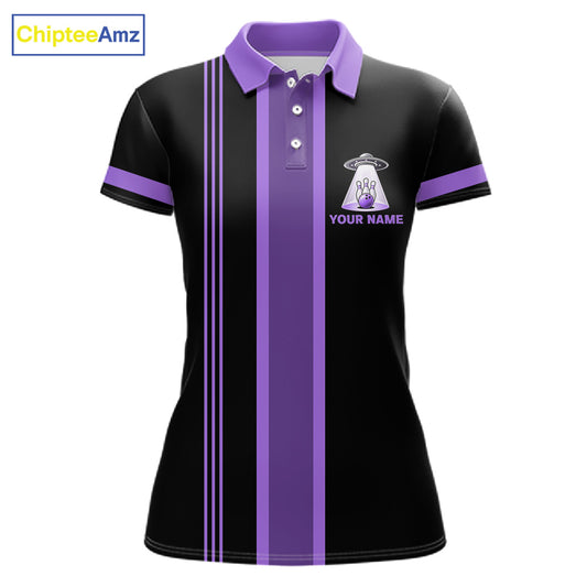 Black And Purple Funny Drunk Alien Bowling Shirts For Women Custom Retro Bowling Team Jersey TDM7751