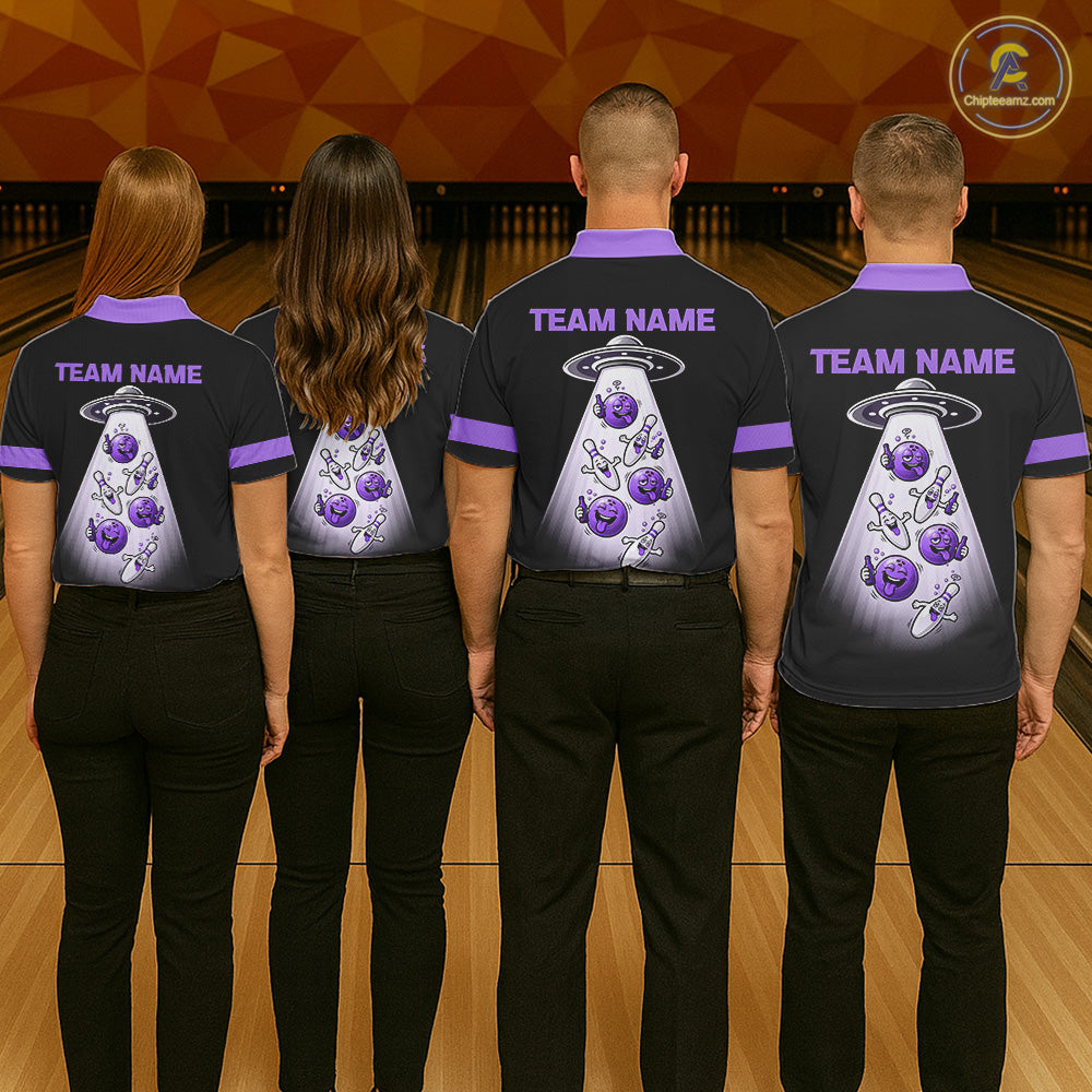 Black And Purple Funny Drunk Alien Bowling Shirts For Men Custom Retro Bowling Team Jersey TDM7751