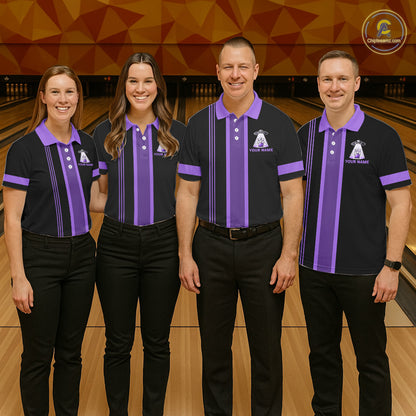 Black And Purple Funny Drunk Alien Bowling Shirts For Men Custom Retro Bowling Team Jersey TDM7751